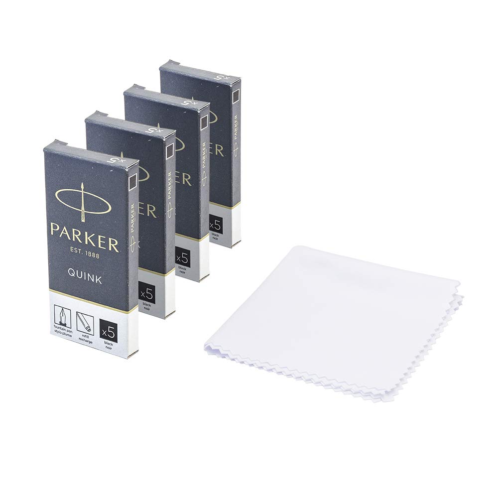 Parker Quink Fountain Pen Refills, Long Cartridges Black Ink, Pack of 20 with Polishing Cloth Item Name (aka Title)