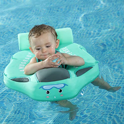 2020Newest ADD TAIL NO FLIP OVER UPF50+ Mambobaby Solid Swimming Float No Need Inflatable Swim Ring Swim Training Aid for Bathtub Pools Swim Trainer Swim Float with canopy swim ring with sunshade - Thumbnail 7