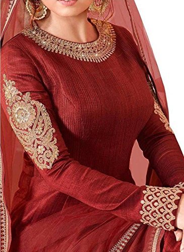 rudra fashion women's red georgette heavy embroidered semi-stitched salwar suit dress material