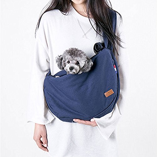 HARRA Dog Cat Pet Sling Carrier Bag, Portable Outdoor Slings Carriers Reversible Shoulder Bag (M, Navy)