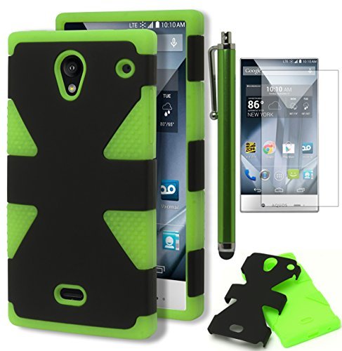 Aquos Crystal Case, Bastex Heavy Duty Hybrid Dynamic Protective Case - Soft Neon Green Silicone Cover with Black Hard Shell Case for Sharp Aquos Crystal 306SH **INCLUDES SCREEN PROTECTOR + STYLUS**