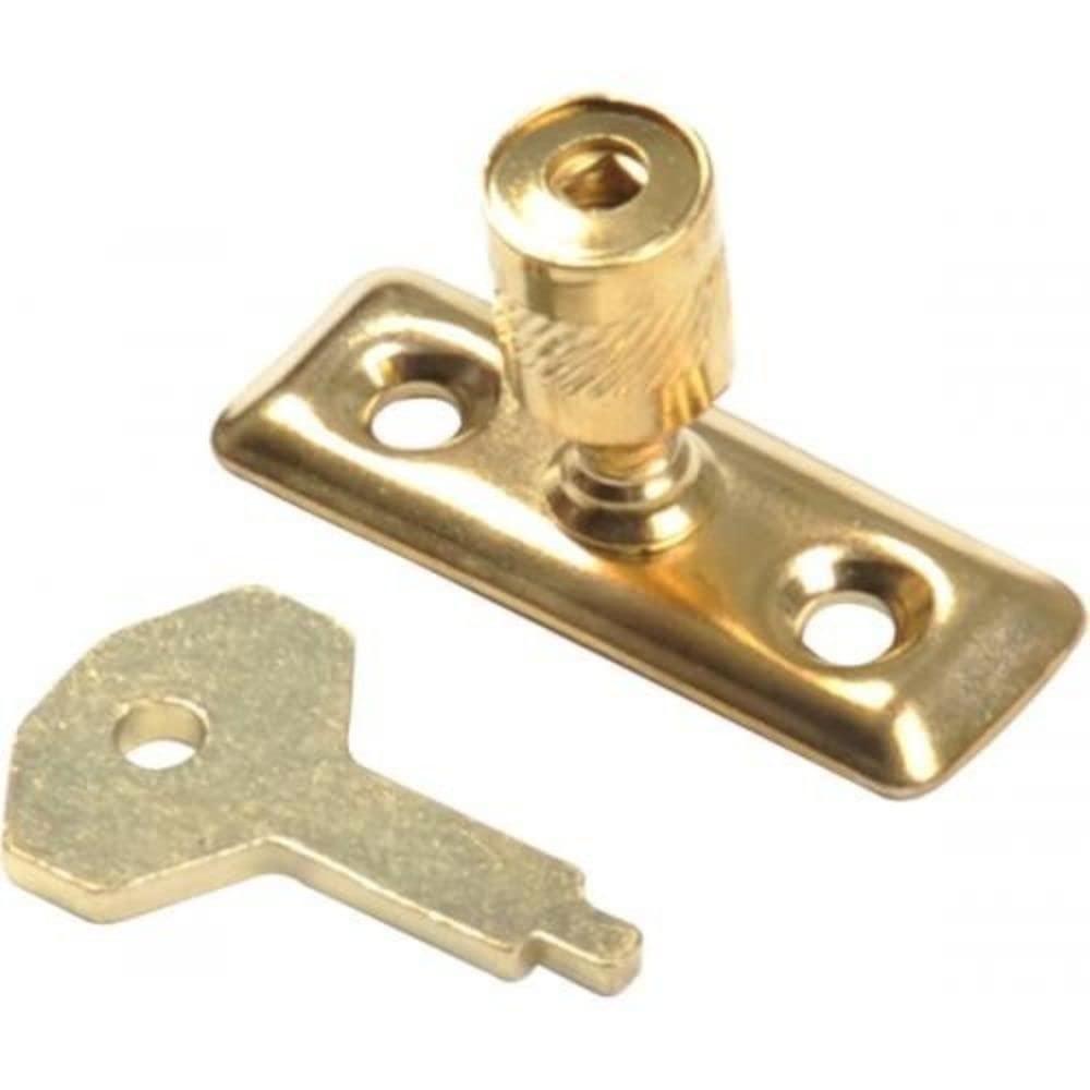 Merriway BH05859 (2 Pcs) EB Window Stay Security Lock and Key Brass Plated - Pack of 2 Pieces
