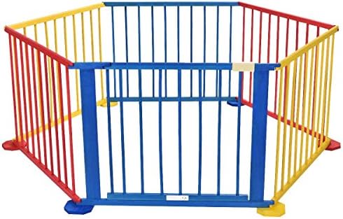 Baby Playpen 6 Panel Colors Wooden Frame Children Playard Foldable Room Divider by Playard Foldable