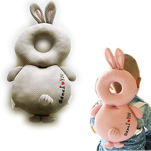 33x20cm Mesh Toddler Headrest Pillow Baby Boy Girl 6~18M Head Shoulder Back Protection Cushion Filled PP Cotton - Grey Rabbit