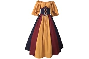 Hinvhai Renaissance Dress Women, Medieval Renaissance Costume Cosplay Over Dress Halloween Vampire Bride Costumes with Corset