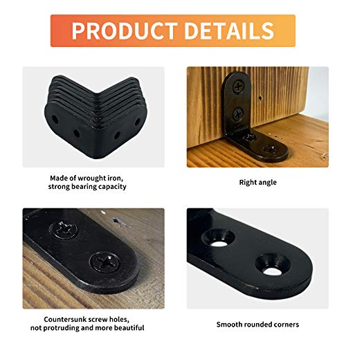 20 Pcs Black Corner Braces 2x2 Inch Steel L Bracket Heavy Duty Joint