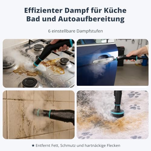 Nettoyeur Vapeur à Main 2500 W – 4 Bars, Chauffe en 15 s, Vapeur à 105°C pour Désinfection, Réservoir 1250 ml, 6 Niveaux de Puissance pour Cuisine, Salle de Bain, Voiture et Carrelag (23 Accessoires)