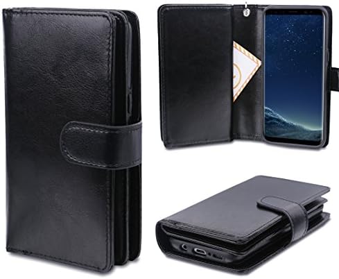 JUZI Samsung Galaxy S8 Case , [Slim Fit] Purse phone Case with Built-in Multi Credit Card/ID Card Slots - Book Folio Style Magnetic Flip Wallet Cover with Strap for S8 (Black)