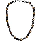 GENASTO Healing Crystal Black Obsidian Tiger Eye and Hematite Beads Necklace Triple Protection Necklace for Men Women
