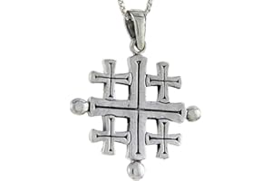SABRINA SILVER 1 1/8 inch Sterling Silver Jerusalem Cross Necklace for Women & Men Sold with or Without Chain