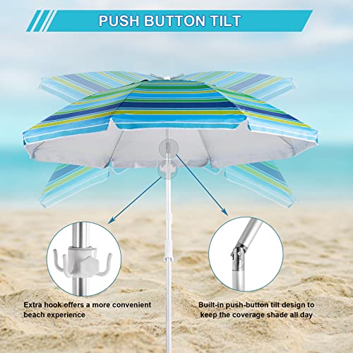 Aoxun Beach Umbrella, 7ft Umbrella with Sand Anchor & Tilt Aluminum