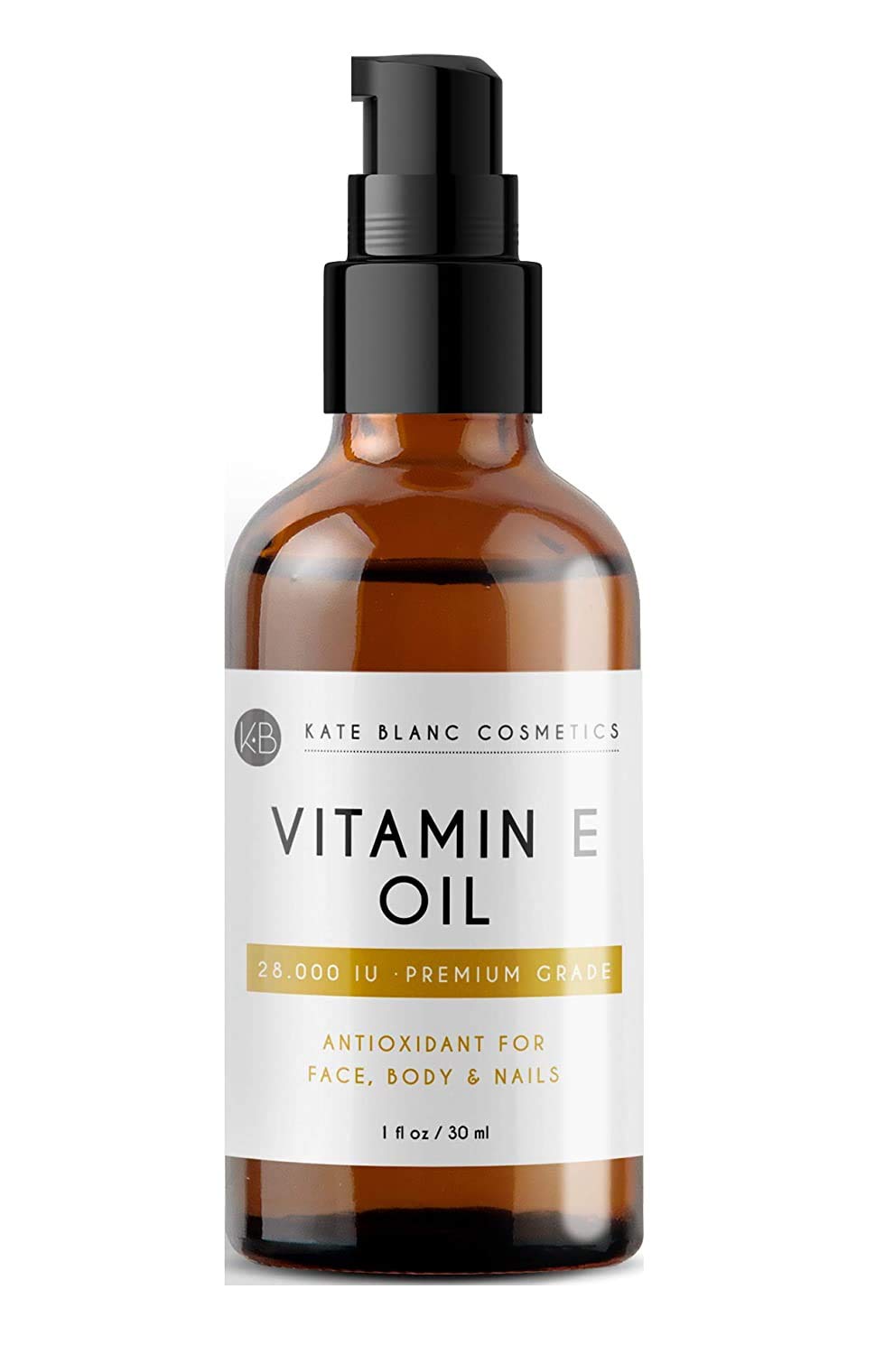 Kate Blanc Cosmetics Vitamin E Oil by Kate Blanc. Moisturizes Face and Skin. 100% Pure, Extra Strength. 28,000 IU, Premium Grade, Antioxidants. Reduce Appearance of Scars, Wrinkles, Dark Spots. (1 oz)
