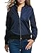HOTOUCH Women Vintage Bomber Jacket Classic Zip up Biker Jacket Navy Blue L