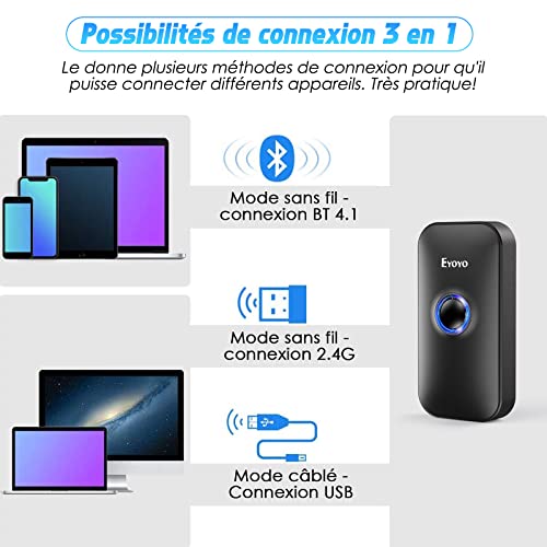Eyoyo 2D Bluetooth Barcode Scanner, Wireless 1D QR Barcode Scanner for iPhone iPad, iOS, Android, PC Tablets POS