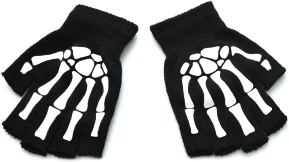 KOVIPGU Kids Halloween Cosplay Skeleton Half Finger Gloves Luminous Fingerless Mittens
