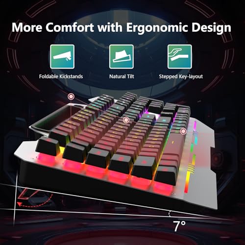 AULA Gaming Keyboard and Mouse, 104 Keys RGB Backlit Computer Keyboard with Numeric Keypad, All-Metal Panel Wired PC Keyboard for Laptop Win XP/7/8/10, T102