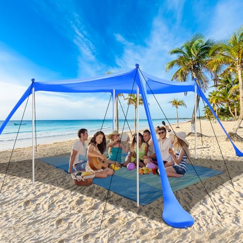 Strandzelt UV Schutz riggoo Sonnenzelt Sonnensegel Strand Zelt 3 × 3m Komfort Outdoor-Schatten für Campingausflüge, Angeln, Hinterhofspaß oder Picknic