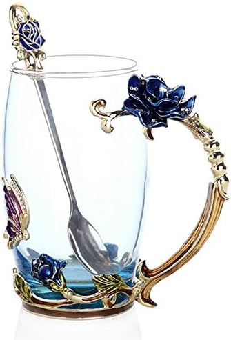 Enamel Tea Cup set, Gift Box for Grandma Boss Friends, by Warelegant (Blue Tall, 13.5 oz)