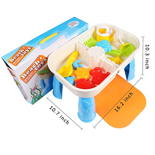 COOLOOK Beach Sand 'n Toys Set with Activity Table with Storage Compartment and Lid 10 Pieces