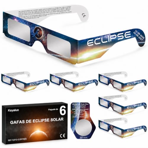 Gafas Eclipse Solar Homologadas,Paquete de 6,Certificado EN ISO 12312-2:2015(E) y CE,Aprobación AAS 2026,Gafas eclipse solar para visión directa del sol