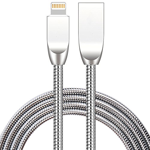 iPhone Charger Cable,Cobra Tech 3.2FT Tangle Free Fast Charging Zinc Alloy Lightning Cable USB Charging Cord for Apple iPhone X 8 7 7 Plus SE 6 6 Plus 6s Plus 5 iPad Air Mini iPod and more(Silver)