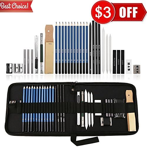 Sketch Pencils Set, Manba Sketching and Drawing Pencils Set, Art Drawing Supplies Set with Graphite Charcoal Sticks Tools and Kit Bag for Artists Students Beginners, 33 Pcs