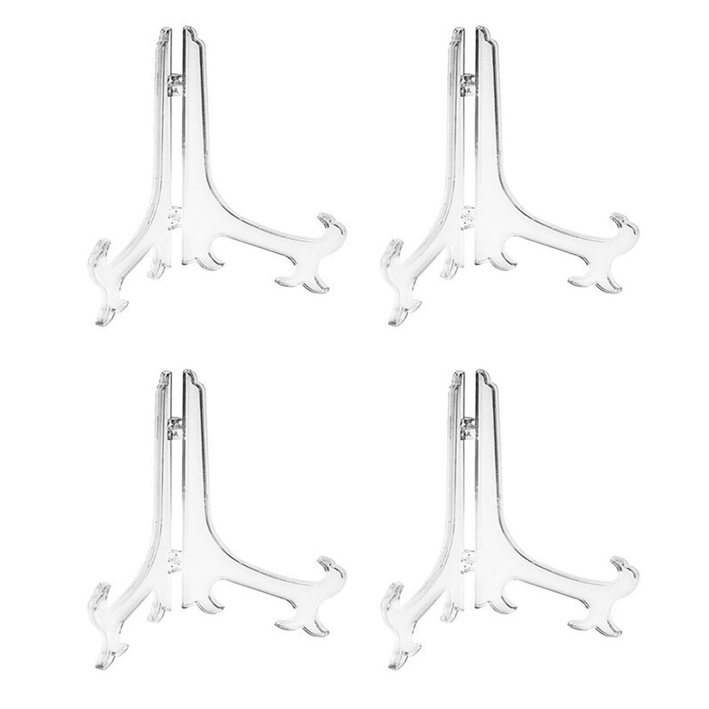 Tincogo 12" Clear Plastic Easels or Stand / Plate Holders to Display Pictures or Other Items at Weddings, Home Decoration, Birthdays, Tables (4 Pack)