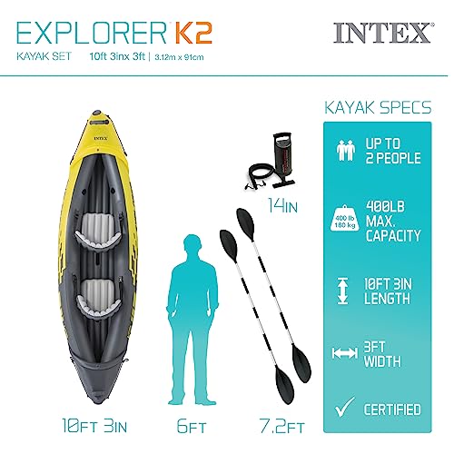 INTEX 68307EP Explorer K2 Inflatable Kayak Set Includes Deluxe 86in