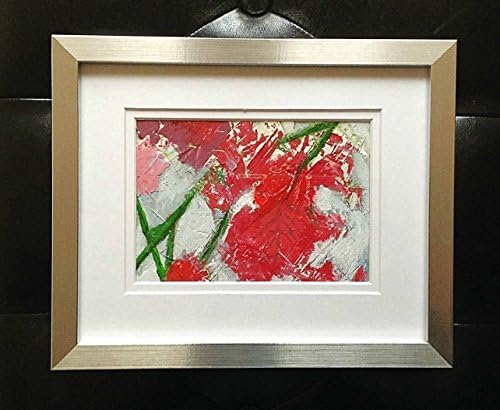 Mix Media Original Art entitled Flowers III - Purple, Peach and Green Hues - Matting and Frame included