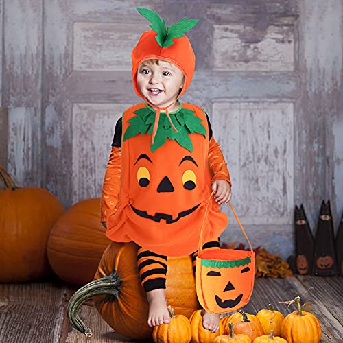 AMOR PRESENT Halloween Pumpkin Costume, 3 PCS Pumpkin Cosplay Costume for toddler Girls Boys Halloween Cosplay Party