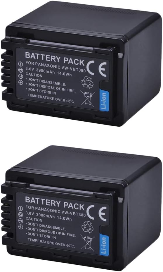 DuraPro 2Pcs 3900mAh VW-VBT380 VBT380 Battery + Micro Dual USB Charger for Panasonic VW-VBT380 VW-VBT190;HC-V180 V210 V250 V380 V500 V707 V727 V750 V770 VX870 VXF999 W850 WX970 Cameras - Image 3