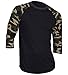 DREAM USA Men's Casual 3/4 Sleeve Baseball Tshirt Raglan Jersey Shirt Black/Dk Camo Large