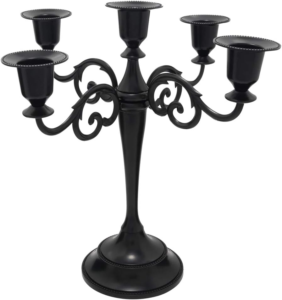 Viscacha 5 Metal Candelabra &ndash; Candlesticks Holder for Formal Events, Wedding, Church, Holiday D&eacute;cor, Halloween &ndash; Taper Candle Holder Stand Centerpiece Elegant Decoration Piece for Table,Pure Black