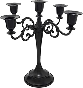 Viscacha 5 Metal Candelabra &ndash; Candlesticks Holder for Formal Events, Wedding, Church, Holiday D&eacute;cor, Halloween &ndash; Taper Candle Holder Stand Centerpiece Elegant Decoration Piece for Table,Pure Black