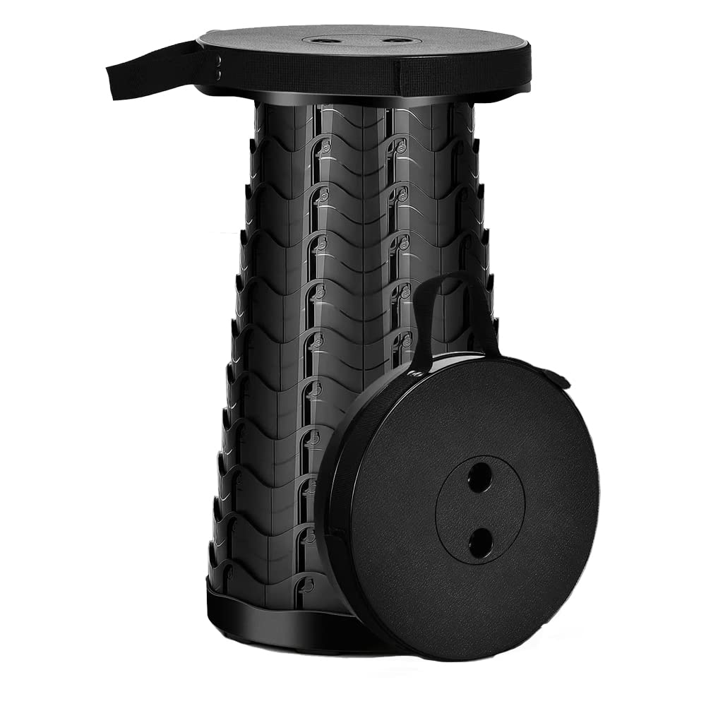 POKHDYE Portable Telescopic Stool, Retractable Folding Stool, Folding Stool Camping Lightweight Stool，for Garden Beach Picnic Outdoor Camping BBQ Fishing Hiking Maximum Load 397 lb (Black)