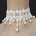Acxico White Pure Beautiful Gothic Pearl Bridal Wedding Jewelry Lace Necklace