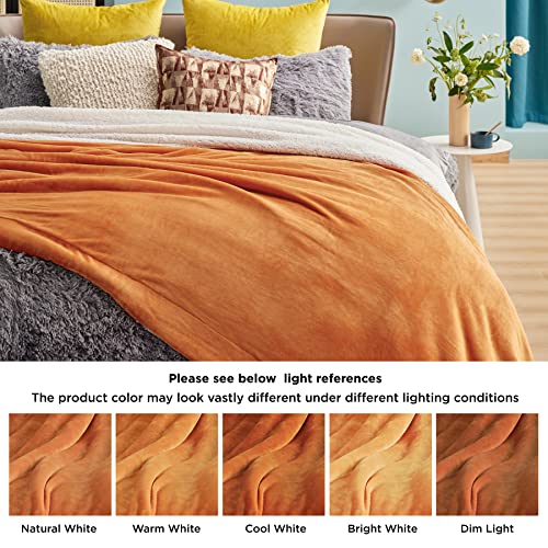 Bedsure Sherpa Fleece Blankets Twin Size Orange Fall Color Autumn