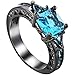 XAHH Women Black Gold Plated Square Blue Aquamarine Cubic Zirconia Vintage Engagement Wedding Ring Size 5-11 Size 8
