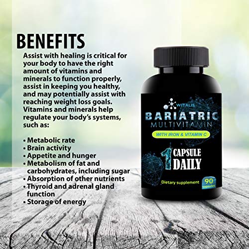 Bariatric Multivitamin - Vitamins for Post Gastric Bypass & Sleeve - Advantage for Weight Loss Surgery -with Iron & Vitamin C - 90 Vegan, Non-GMO, Dairy & Soy Free - Post Bariatric Health