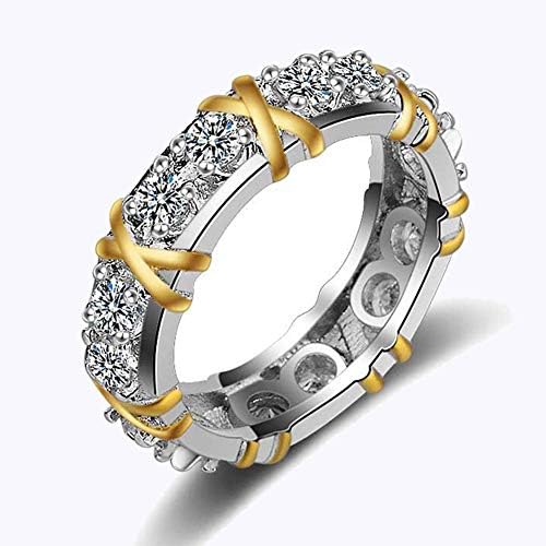 Lovely Ring - Eternity Diamonique 10KT White&Yellow Gold Filled Wedding Band Ring Size8