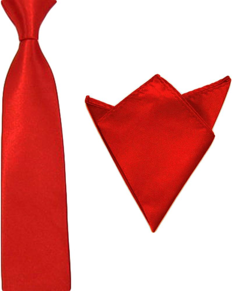 Sunflyfashion Men Satin Slim Skinny 2'' (5cm) Necktie Pocket Square Set (Red)
