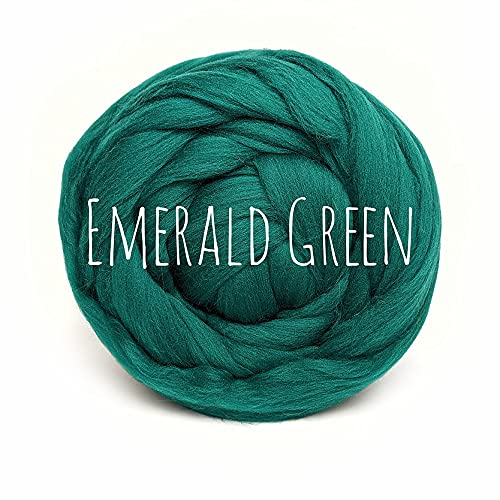 Chunky Wool - Emerald Green - for arm Knitting Chunky Blanket Weaving Felting Jumbo Yarn Giant Wool Soft - 50g (0.11lb)