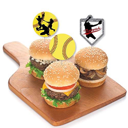 Grand-Slam-Fastpitch-Softball-Dessert-Cupcake-Toppers-Birthday-Party-or-Baby-Shower-Clear-Treat-Picks-Set-of-24