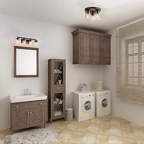 image for LALUZ 3 Lights Vintage Flush Mount Ceiling Light in Faux Wood and Rust