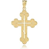 10k Yellow Gold Eastern Orthodox Cross Charm Pendant with Diamonds
