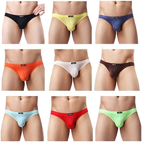 Kseey Men's Ice Silk Underwear The Elastic Breathable Sexy Bikini Briefs Low Rise 9-Pack Mix M