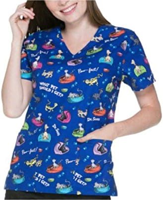 Dr. Seuss Scrubwear V-Neck Scrub Top Cotton XL PLUS SIZE 2X 3X Veterinarian Pets (XL) (XL)