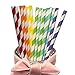 100 Pack Colored Striped Paper Straws, Disposable Assorted 7 Colors Rainbow and White Striped Straws for Christmas, Party Table Decoration, Cake Pop Sticks, Wedding, Festival Holidays