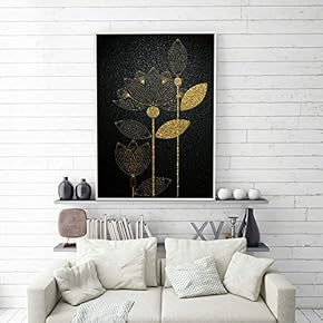 Framed Canvas Home Artwork Decoration Golden Abstract Style Canvas Wall Art for Living Room, Bedroom - 16x24 inches
