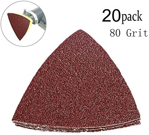 80 Grit Triangular Multitool Sandpaper 80mm for Wood Sanding, Fit 3-1/8 Inch Oscillating Multi Tool Sanding Pads, Hook and Loop, Pack of 20